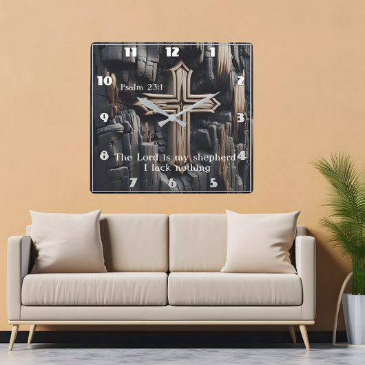 Horloge Carrée Psaume en bois sculpté 23:1