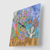 Horloge Carrée Psychedelic Seahorse Sea Turtle Art (Angle)