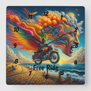 Horloge Carrée Psychedélique Motorcycle Dreamscape