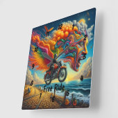 Horloge Carrée Psychedélique Motorcycle Dreamscape (Angle)