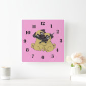 Horloge Carrée Pug hug (Maison)