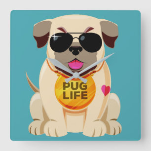 Horloge Carrée Pug Life custom color wall clock