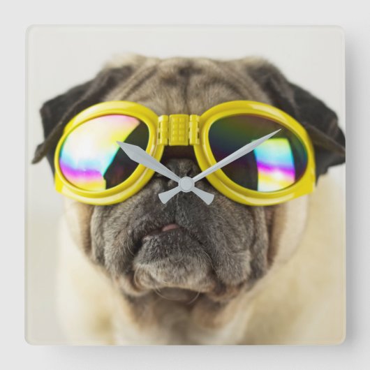 Horloge Carrée Pug with Goggles (Recto)