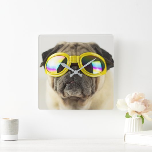 Horloge Carrée Pug with Goggles (Maison)