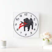 Horloge Carrée Pugs avec Écharpe Rouge (Maison)