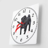 Horloge Carrée Pugs avec Écharpe Rouge (Angle)