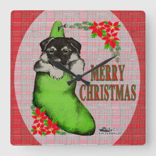Horloge Carrée Puppy de Merry Christmas