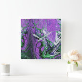 Horloge Carrée Purple and green abstract paint (Maison)