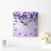 Horloge Carrée Purple Flowers with Dangling Pearls Wall Clock (Maison)