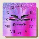 Horloge Carrée Purple Glitter Sparkle Eyelashes Monogram<br><div class="desc">Purple Faux Foil Parties scintillant à étincelles métalliques brossé Monogramme en métal Nom et cils initiaux (cils),  Extensions Eyelash et Yeux mignon horloge murale. Le design fait le cadeau parfait pour 16 ans,  mariage,  douche nuptiale,  anniversaire,  baby shower ou bachelorette pour quelqu'un à la recherche d'un style cool tendance.</div>