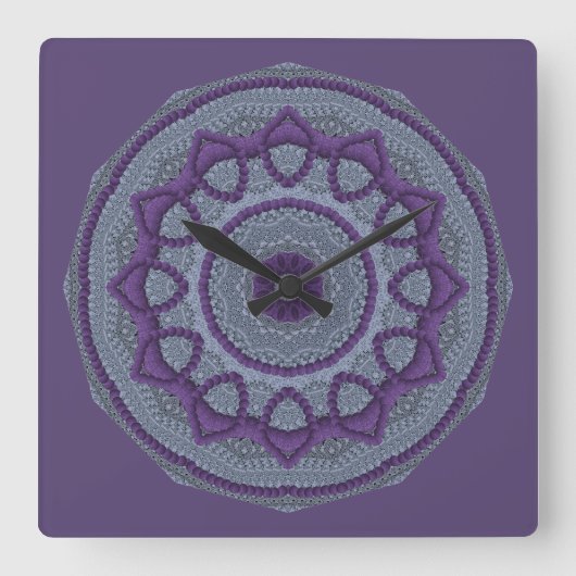 Horloge Carrée Purple gray mandala (Recto)