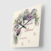 Horloge Carrée Purple pansies wedding anniversary (Angle)