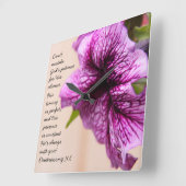 Horloge Carrée Purple Petunia, Scripture quota from Deuteronomy (Angle)