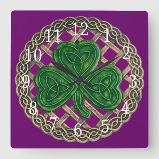 Horloge Carrée Purple shamrock and celtic Knots Square Clock (Recto)