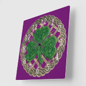 Horloge Carrée Purple shamrock and celtic Knots Square Clock (Angle)