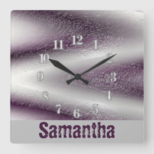Horloge Carrée Purple White Bold Abstrait bébé