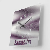 Horloge Carrée Purple White Bold Abstrait bébé (Angle)