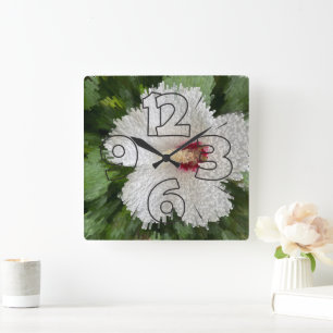 Horloge Carrée Puzzle de fleurs blanches