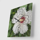 Horloge Carrée Puzzle de fleurs blanches (Angle)
