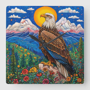 Horloge Carrée Pygargue à tête blanche Faune Oiseau Oiseau de pro