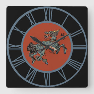Horloge Carrée Qilin Chinois Feng Shui Nombres Bleus