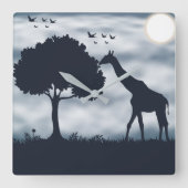 Horloge Carrée Quand la Lune murmure à la Giraffe (Recto)