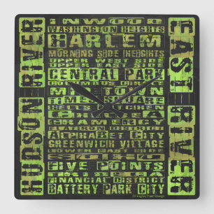 Horloge Carrée Quartiers de New York Vert