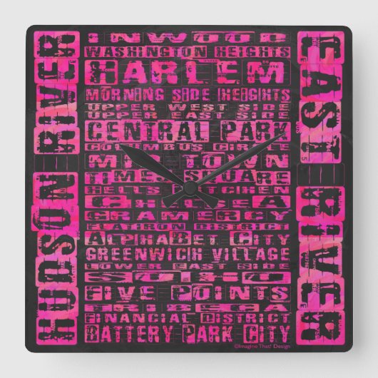 Horloge Carrée Quartiers NYC Hot Rose (Recto)