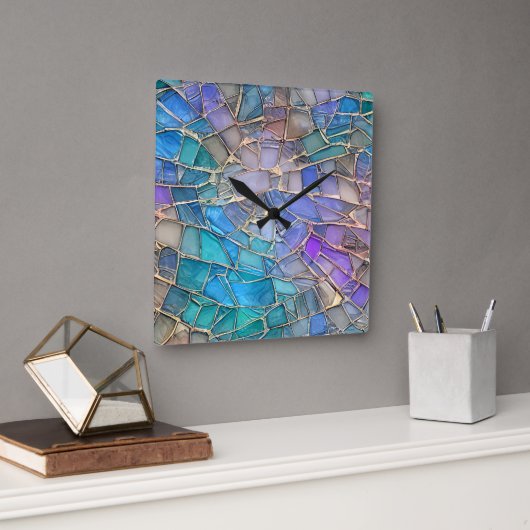 Horloge Carrée Quartz Motif Verre (Bureau)