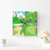 Horloge Carrée Quatre Drôle Caricatures de Golf. (Maison)