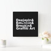 Horloge Carrée Quatre éléments de l'Hip hop (Maison)