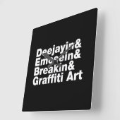 Horloge Carrée Quatre éléments de l'Hip hop (Angle)