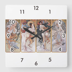 Horloge Carrée Quatre saisons, Mucha