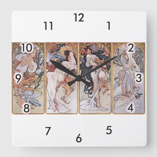Horloge Carrée Quatre saisons, Mucha (Recto)