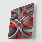 Horloge Carrée Quatre-vingts Courbes rouge blanc et gris (Angle)