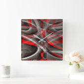 Horloge Carrée Quatre-vingts Courbes rouge blanc et gris (Maison)