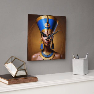 Horloge Carrée "Queen Nefertiti" Belle reine africaine antique