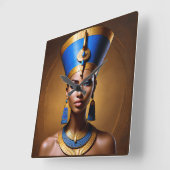 Horloge Carrée "Queen Nefertiti" Belle reine africaine antique (Angle)