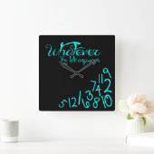 Horloge Carrée quoi que - bleu de menthe sur le noir (Maison)