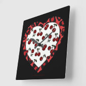Horloge Carrée RAB Rockabilly Cherries Coeur Empreinte de léopard (Angle)