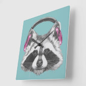 Horloge Carrée Raccoon d'Héadphone (Angle)