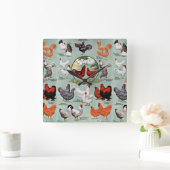 Horloge Carrée Races vintages de poulet (Maison)