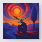 Horloge Carrée Radiant Solitude Abstract Expression in Blue ,fire (Recto)