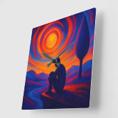 Horloge Carrée Radiant Solitude Abstract Expression in Blue ,fire (Angle)