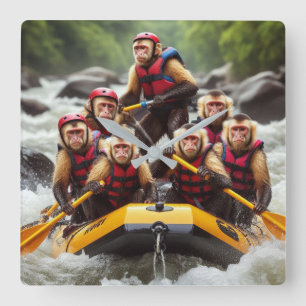 Horloge Carrée Rafting d'eau vive pour singes capucins aventurier