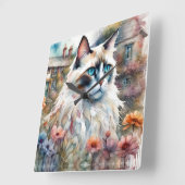 Horloge Carrée Ragdoll Chat en anglais Garden (Angle)
