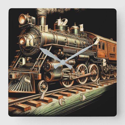 Horloge Carrée Railfan du moteur de train antique (Recto)