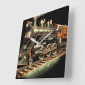 Horloge Carrée Railfan du moteur de train antique (Angle)