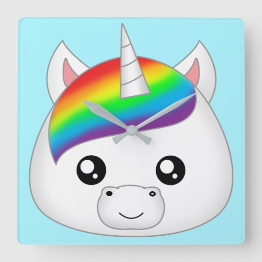 Horloge Carrée Rainbow Cute Kawaii Unicorn tête de visage (Recto)