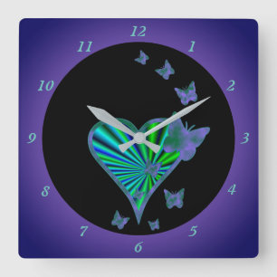 Horloge Carrée Rainbow heart and Butterfly